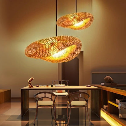 Handmade Woven Bamboo Pendant Light Rustic Hanging Lamp