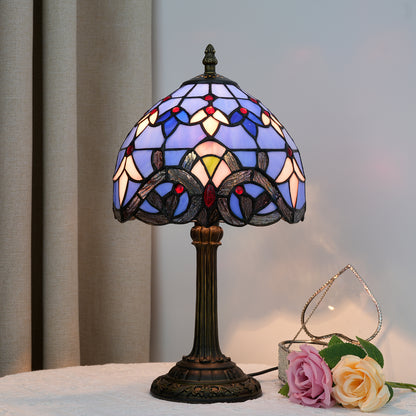 Stained Glass Table Lamp - Tiffany-Style Blue Bedside Desk Lamp