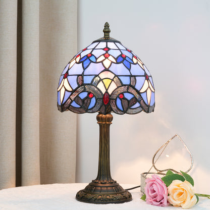 Stained Glass Table Lamp - Tiffany-Style Blue Bedside Desk Lamp