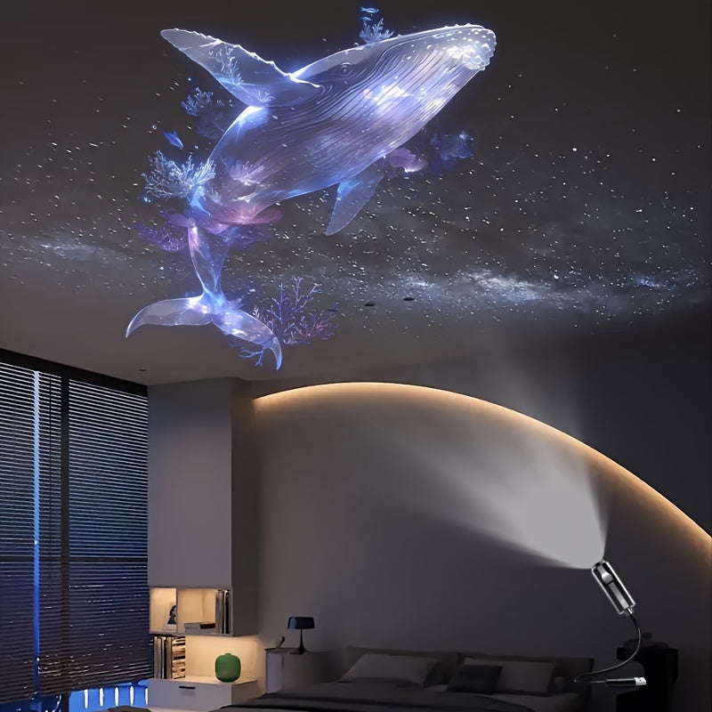 LED Galaxy Projector Light - USB Mood Lamp with Whale Patterns