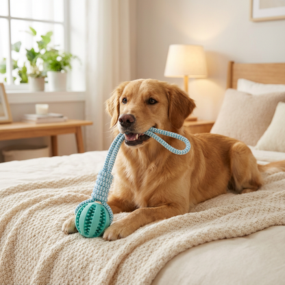 Dog Chew Ball with Cotton Rope, Treat-Dispensing Tug Toy for Dogs