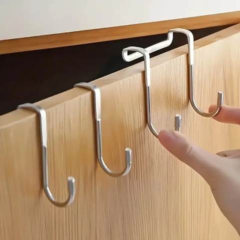 Seamless Double Hook Over Cabinet Door Hanger for Kitchen and Bath
