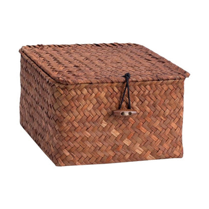 Seagrass Storage Baskets with Lids, Set of 3 Woven Bins