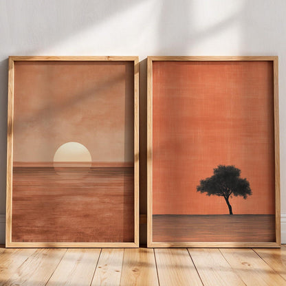 Minimalist Sunset Landscape Wall Art Prints, Boho Nature Decor
