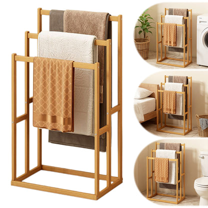Freestanding Bamboo Towel Rack, 3-Tier Blanket Ladder Stand