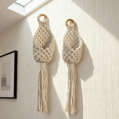 Macrame Hanging Plant Basket — Boho Cotton Wall Pouch Holder