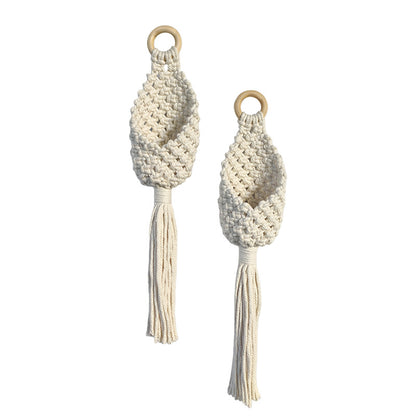Macrame Hanging Plant Basket — Boho Cotton Wall Pouch Holder