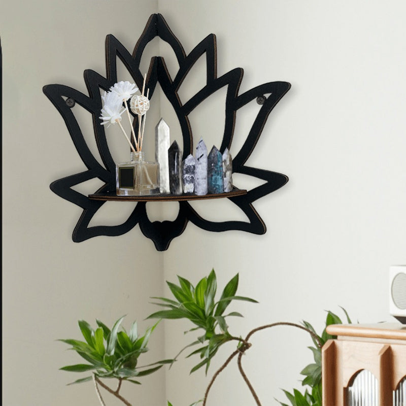 Lotus Wooden Corner Shelf — Crystal & Aromatherapy Display Rack