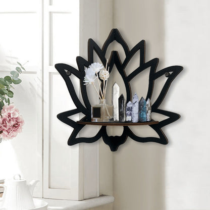 Lotus Wooden Corner Shelf — Crystal & Aromatherapy Display Rack