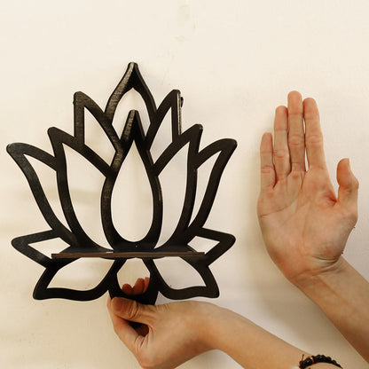 Lotus Wooden Corner Shelf — Crystal & Aromatherapy Display Rack