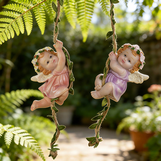 Hanging Angel Cherub Figurine - Garden Fairy Swing Ornament Decor