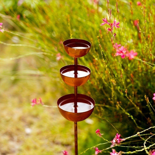3-Tier Metal Bird Bath Stake, Rustic Garden Water Bowl Feeder