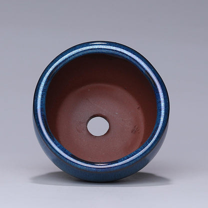 Blue Glazed Ceramic Succulent Pot - Small Indoor Planter w/ Drainage