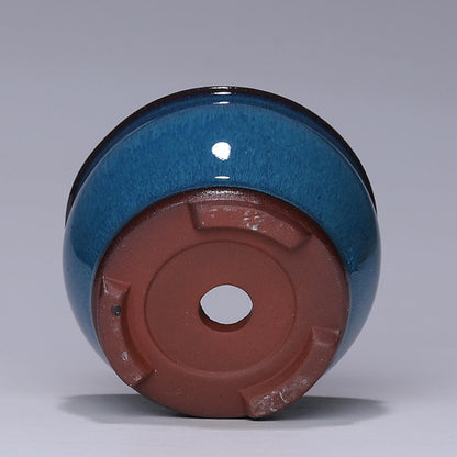 Blue Glazed Ceramic Succulent Pot - Small Indoor Planter w/ Drainage