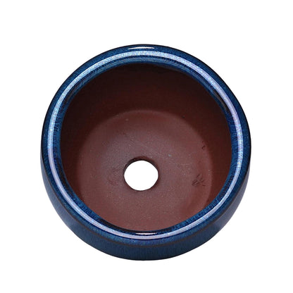 Blue Glazed Ceramic Succulent Pot - Small Indoor Planter w/ Drainage