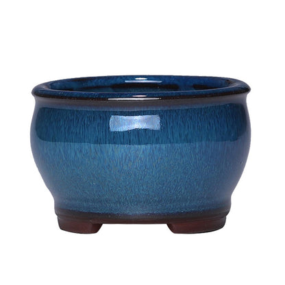 Blue Glazed Ceramic Succulent Pot - Small Indoor Planter w/ Drainage