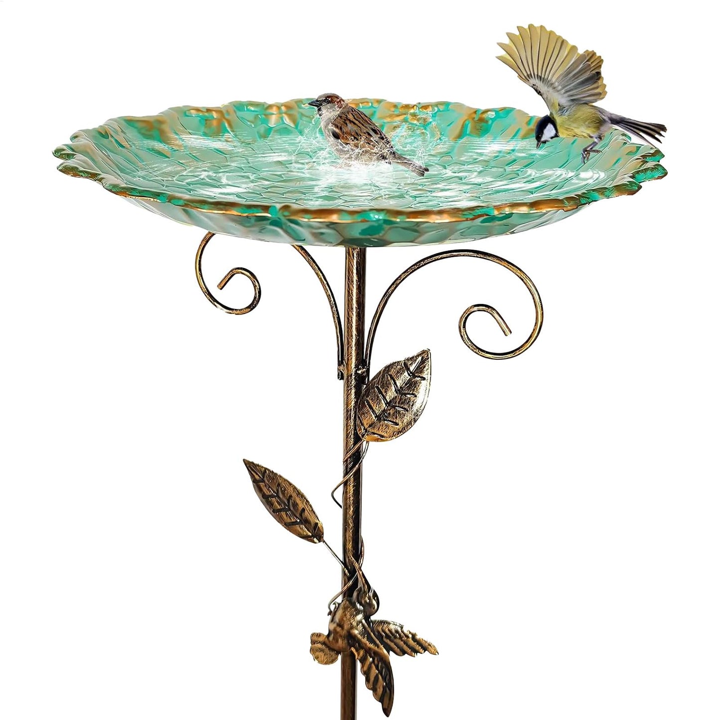 Outdoor Standing Bird Bath and Feeder Stake, Decorative Metal Garden B