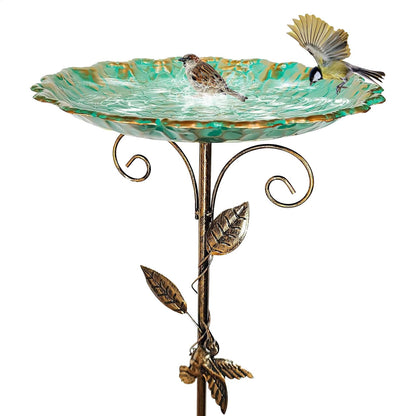 Outdoor Standing Bird Bath and Feeder Stake, Decorative Metal Garden B