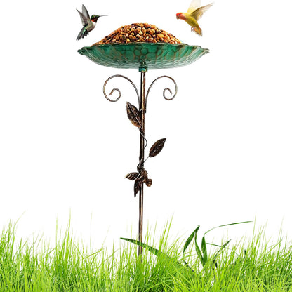 Outdoor Standing Bird Bath and Feeder Stake, Decorative Metal Garden B