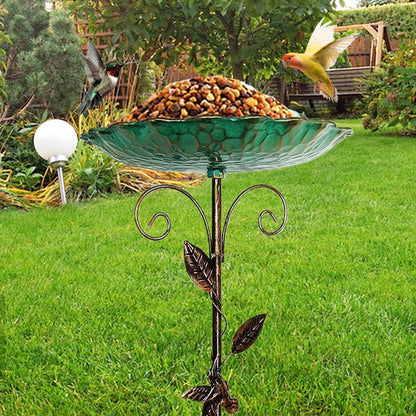 Outdoor Standing Bird Bath and Feeder Stake, Decorative Metal Garden B