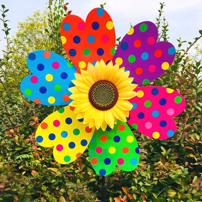 Sunflower Wind Spinner Garden Stake - Colorful Outdoor Pinwheel Decor