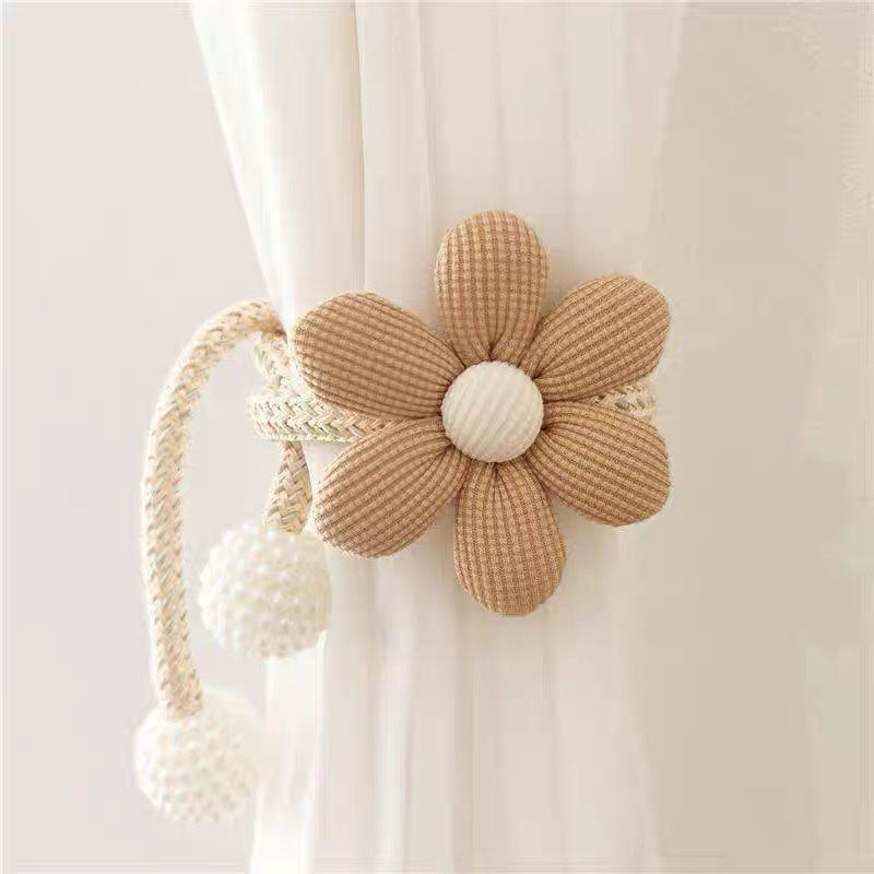 Daisy Flower Magnetic Curtain Tiebacks with Pearl Tassel (Set)