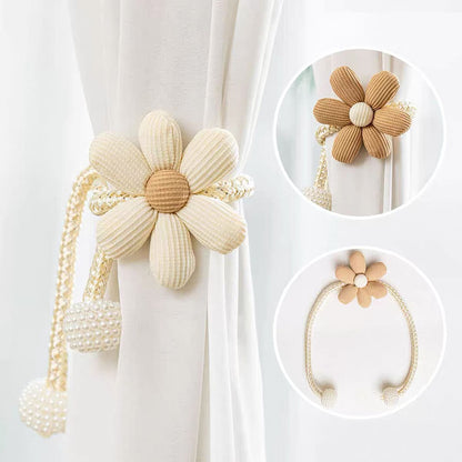 Daisy Flower Magnetic Curtain Tiebacks with Pearl Tassel (Set)