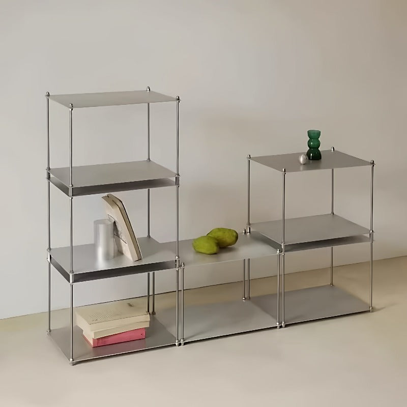 Modular Stainless Steel Shelf — Minimalist Stackable Cube Storage