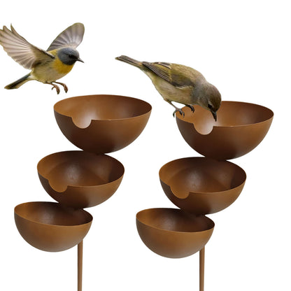 3-Tier Bird Bath Garden Stake, Cascading Metal Bird Water Bowl Feeder