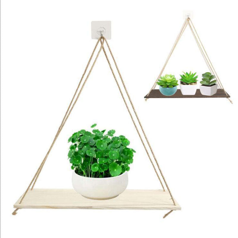 Hanging Rope Wall Shelf — Wood Swing Plant & Decor Display Rack