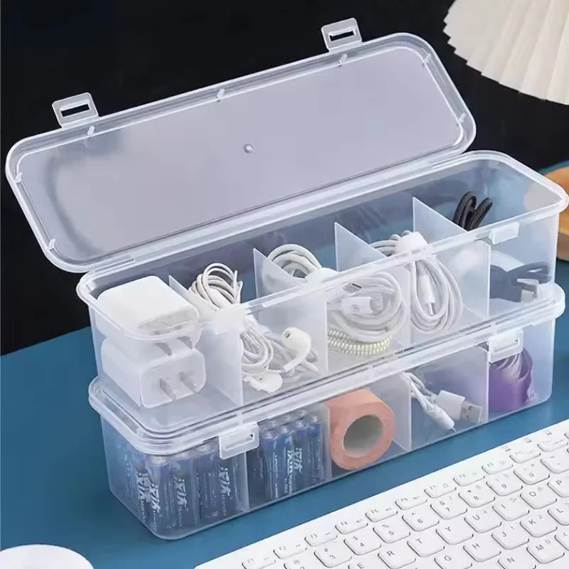 Transparent Cable Storage Box with Lid & Compartments