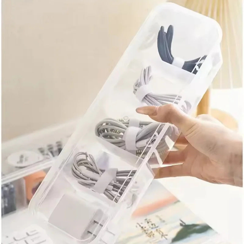 Transparent Cable Storage Box with Lid & Compartments