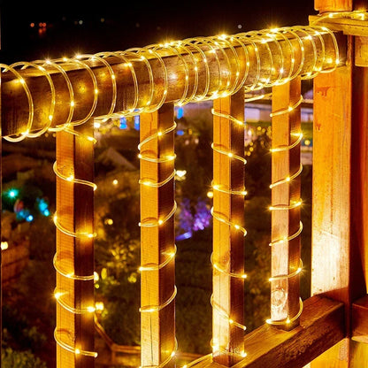 Solar Rope Lights Outdoor Waterproof LED String for Garden Deck Fence