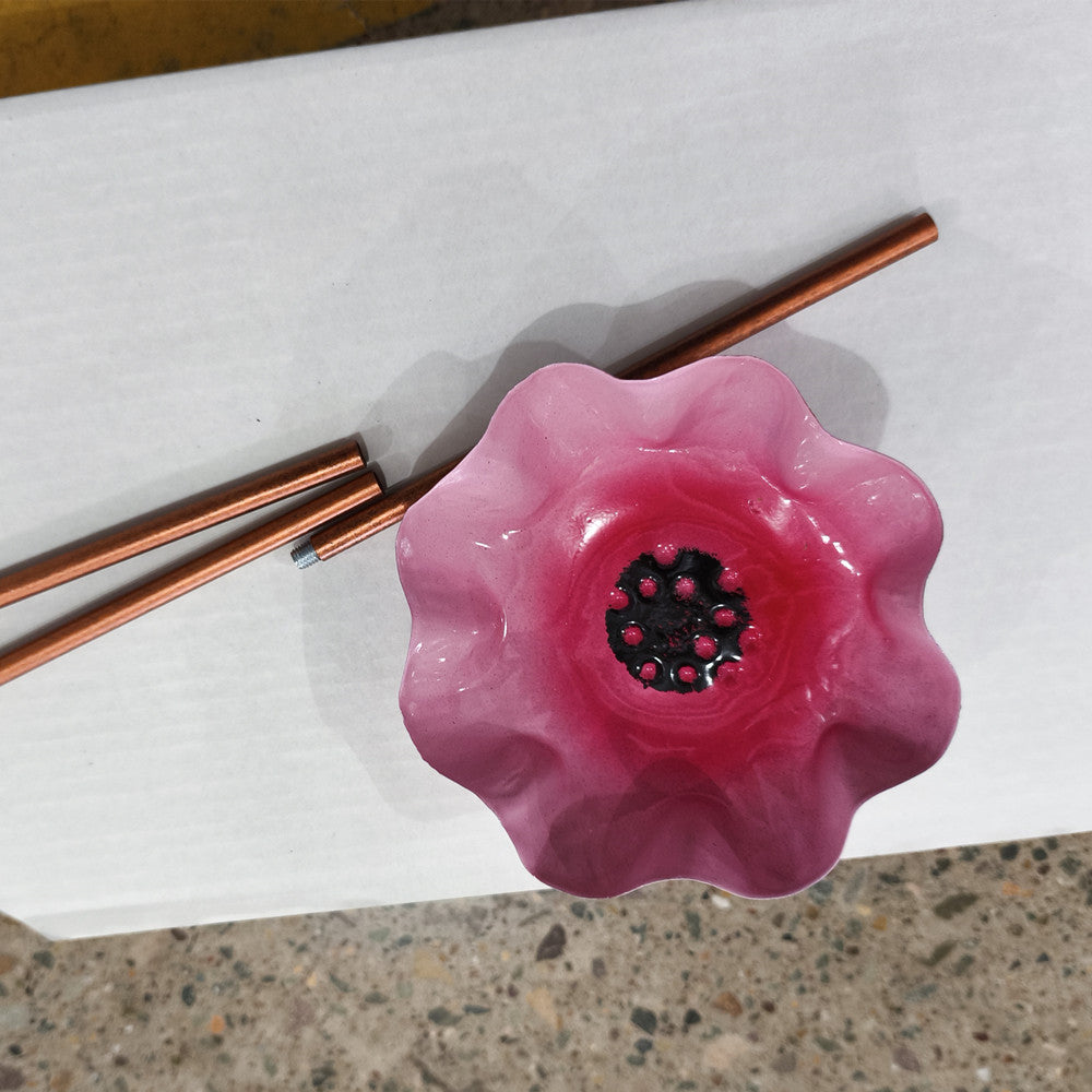 Handcrafted Metal Poppy Flower Garden Stake - Iron Floral Yard Decor