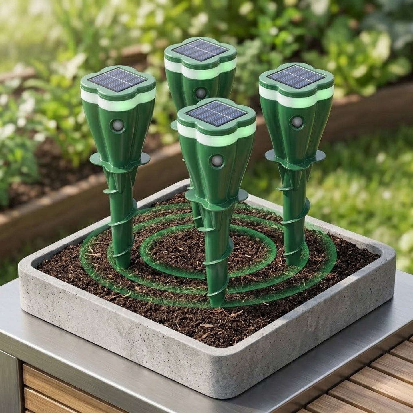 Solar Mole Repellent Stakes 4-Pack, Waterproof Ultrasonic Lawn Spikes