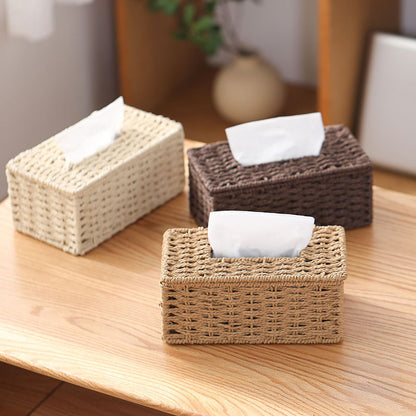 Handwoven Rattan Tissue Box Cover, Boho Napkin Holder