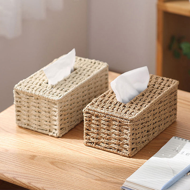 Handwoven Rattan Tissue Box Cover, Boho Napkin Holder
