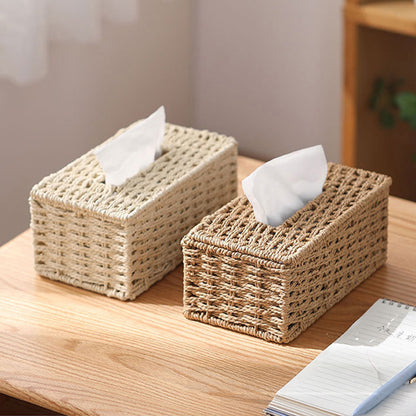 Handwoven Rattan Tissue Box Cover, Boho Napkin Holder
