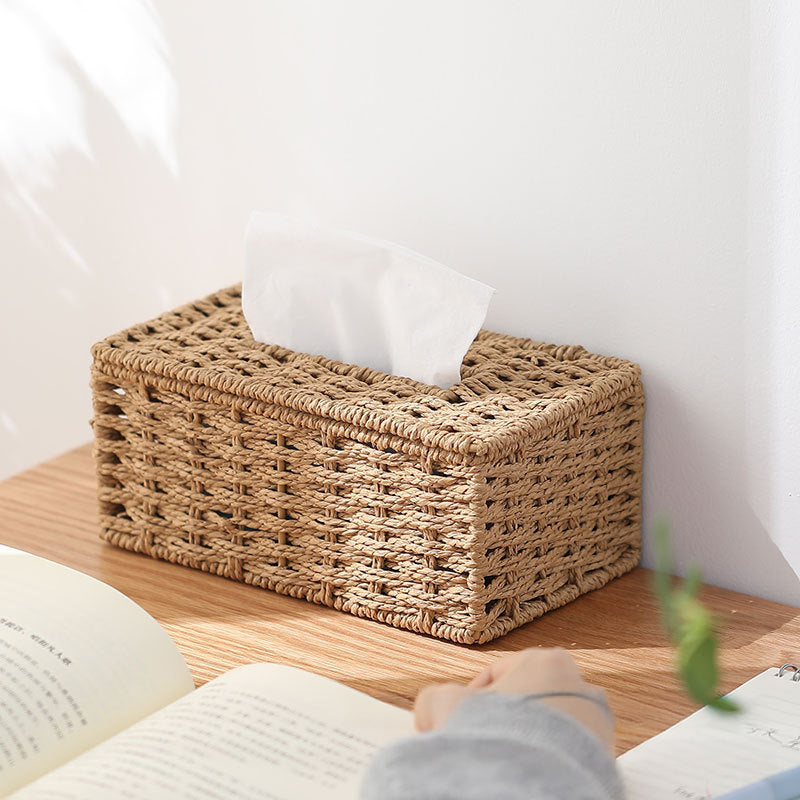 Handwoven Rattan Tissue Box Cover, Boho Napkin Holder