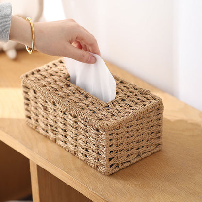 Handwoven Rattan Tissue Box Cover, Boho Napkin Holder
