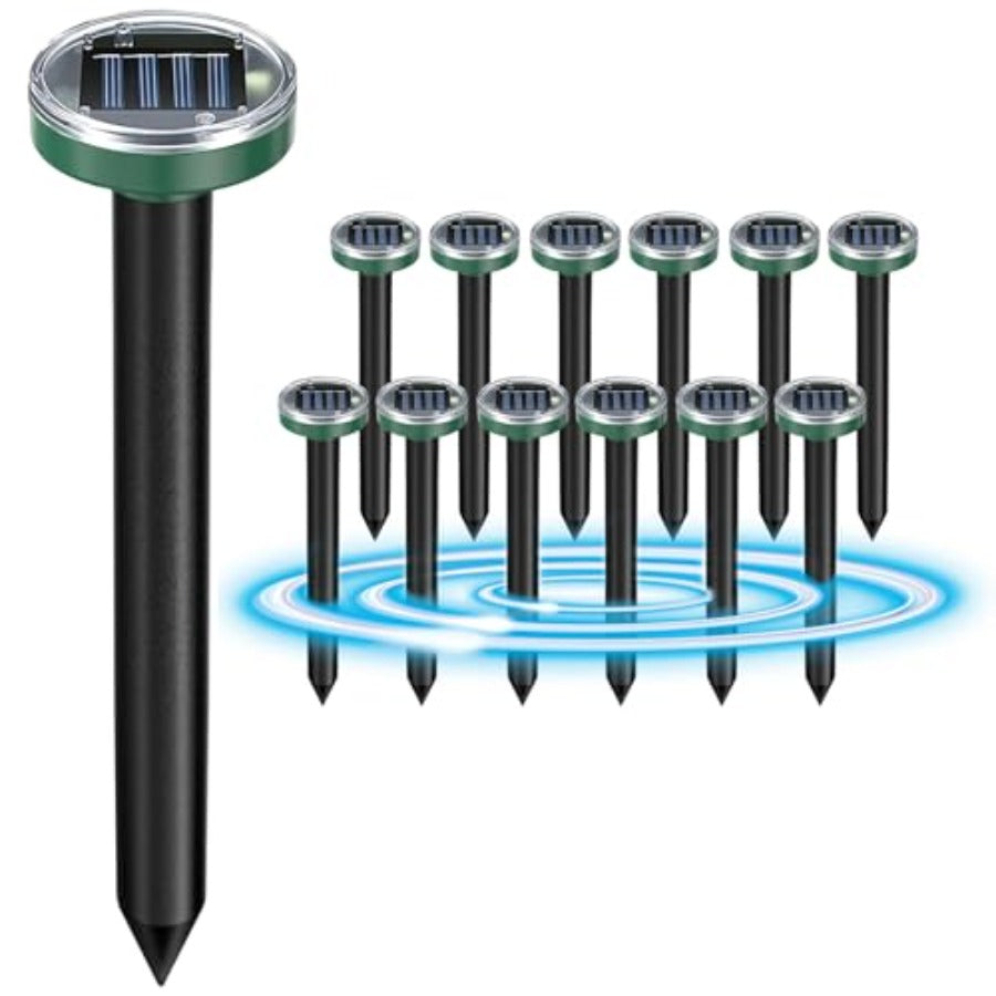 Solar Ultrasonic Mole & Snake Repeller Stakes - Outdoor Yard Spikes