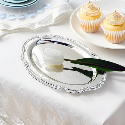 Vintage Embossed Silver Tray - Oval Serving & Jewelry Platter