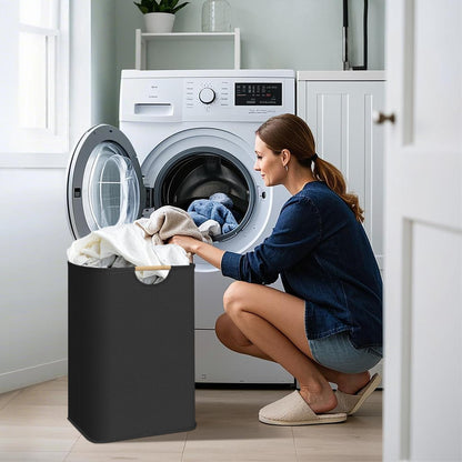 Large Foldable Laundry Hamper with Wooden Handles, Tall Storage Basket