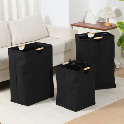 Large Foldable Laundry Hamper with Wooden Handles, Tall Storage Basket
