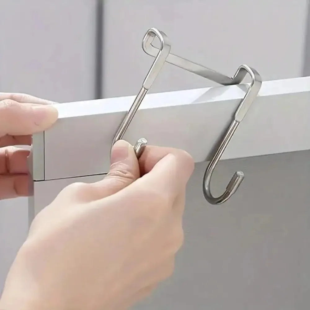 Seamless Double Hook Over Cabinet Door Hanger for Kitchen and Bath