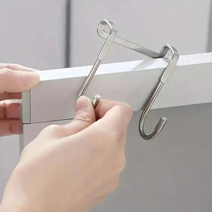 Seamless Double Hook Over Cabinet Door Hanger for Kitchen and Bath