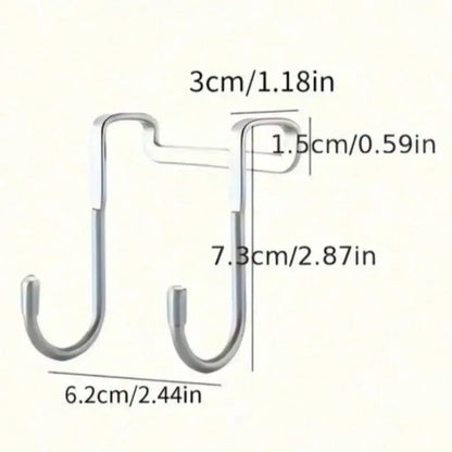Seamless Double Hook Over Cabinet Door Hanger for Kitchen and Bath