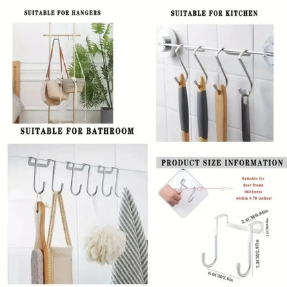 Seamless Double Hook Over Cabinet Door Hanger for Kitchen and Bath