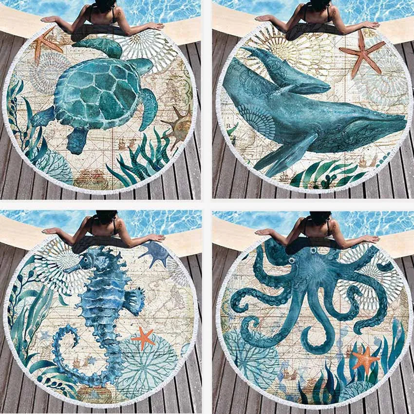 Sea Turtle Round Beach Towel — Soft Microfiber Ocean-Theme Towel for Summer & Pool