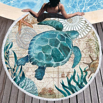 Sea Turtle Round Beach Towel — Soft Microfiber Ocean-Theme Towel for Summer & Pool